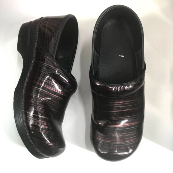 DANSKO Professional Clog Black Patent Multicolor Maroon Stripe Slip On 41 10.5 - Picture 1 of 10